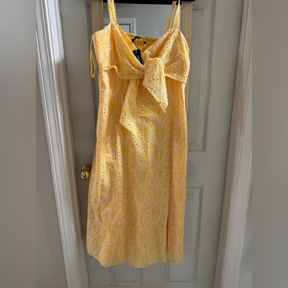 White House Black Market Yellow Eyelet Tie-Front Sundress NWT